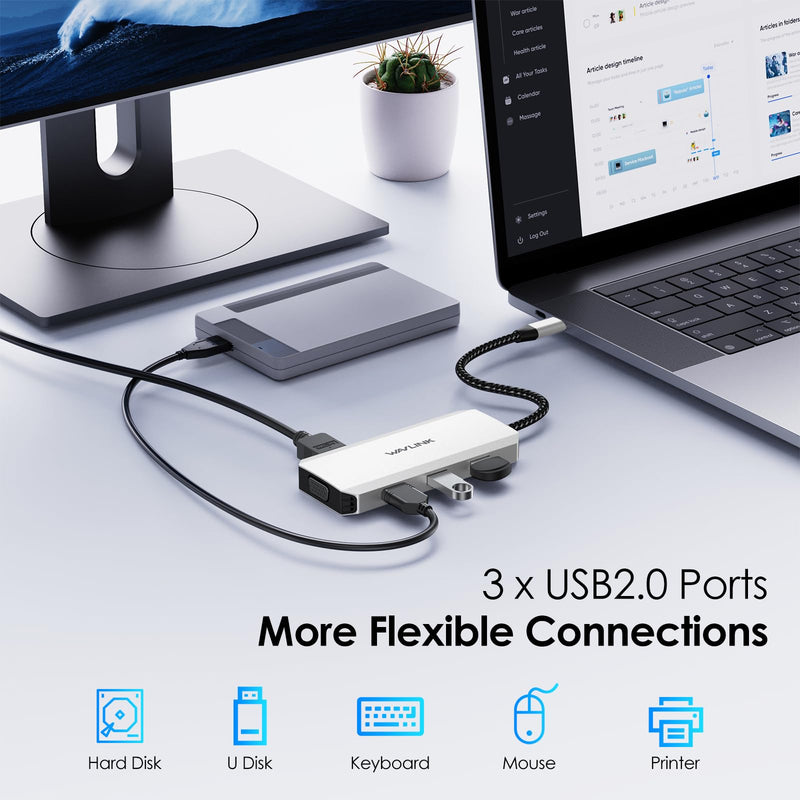 WAVLINK USB-C Quad Display Docking Station | 4K Triple Monitor Laptop Dock Hub for Windows, Dual HDMI + DisplayPort + VGA, 3 USB Ports