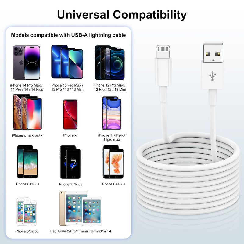 Extra Long iPhone Charger Cable 15 ft/5M,[Apple MFi Certified] USB to Lightning Cable15 ft, iPhone Fast Charging Cord for Apple iPhone 14/14pro/13/12/11/11Pro/11Max/ X/XS/XR/XS Max/8/7,iPad(White) 1pack(15ft) White 1