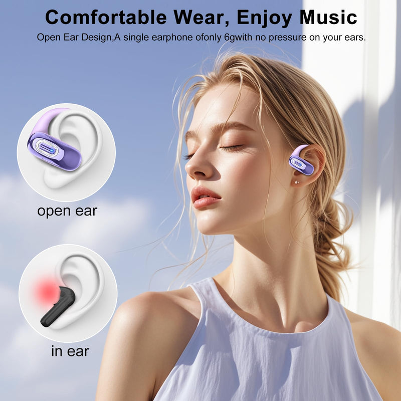 Open Ear Headphones, NEW Over Ear Earbuds with 4 ENC Noise-Canceling Mic | Ultra-Comfort Bone Conduction Earbuds, BT5.4, 50H HD Stereo, IPX7 Waterproof, Ergonomic Earhooks,Sports Ear Buds for Running Lavender