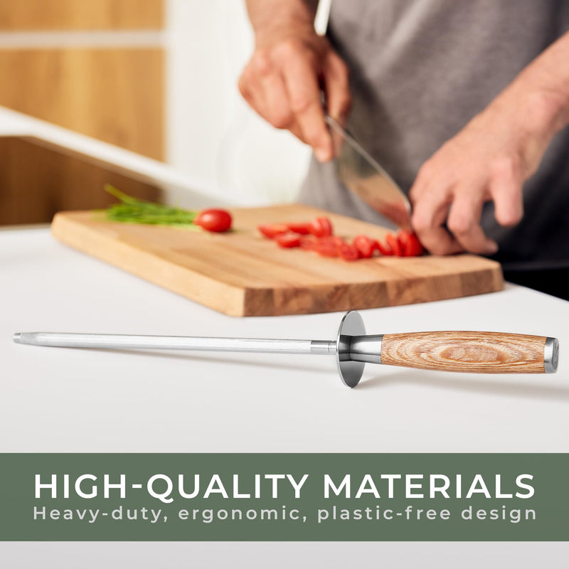 WALDWERK Premium Honing Rod - Honing Steel Made of Hardened Steel with Elegant Wooden Handle - 100% Plastic-Free Sharpening Steel for - Kitchen Knife Sharpener - Knife Sharpeners for Kitchen Knives 1 Piece