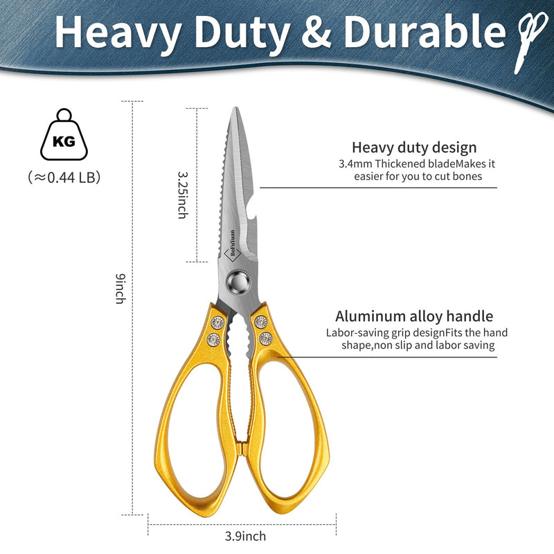 Kitchen Shears for Food: Multipurpose Heavy Duty Kitchen Shears for Cutting Chicken, Meat, Food, (9'' Gold) 9'' Gold