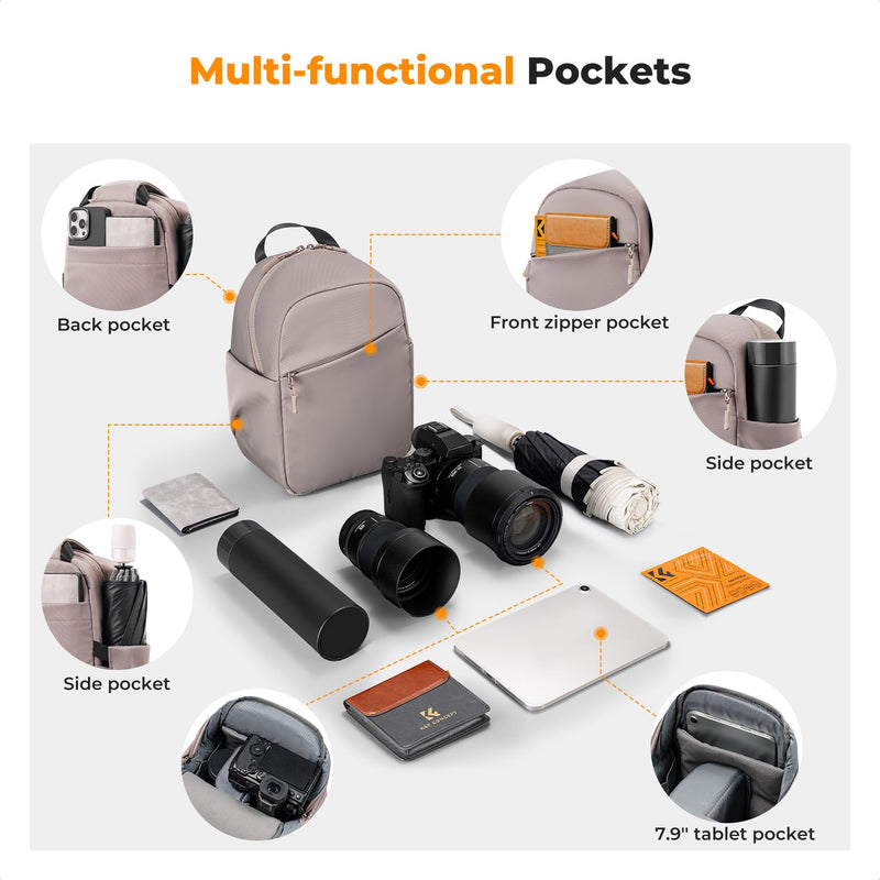 K&F CONCEPT Camera Sling Bag, Compact Crossbody Bag for DSLR Mirrorless | Lightweight Fabric, with Tripod Holder, Quick Access & Custom Dividers, Men & Women, for Sony Canon Nikon, Gray Pink, BS06 Grey Pink Sling Bag-5L
