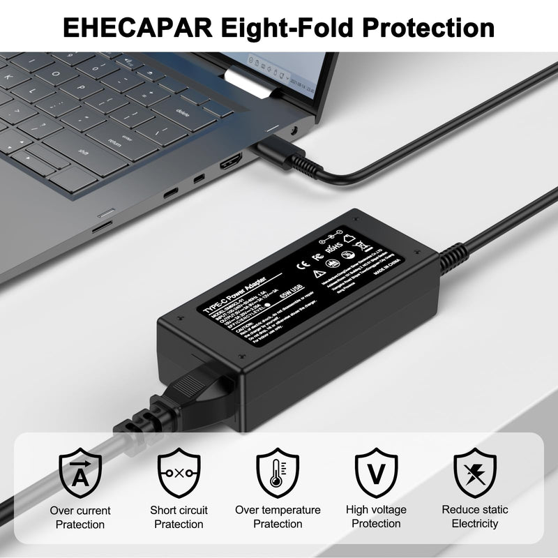 65W USB C Laptop Charger EHECAPAR Fast-Charging Adapter Compatible with Lenovo,HP,Dell,Acer,Asus,Samsung,Google Chromebook,and Other 45W Type C Laptop