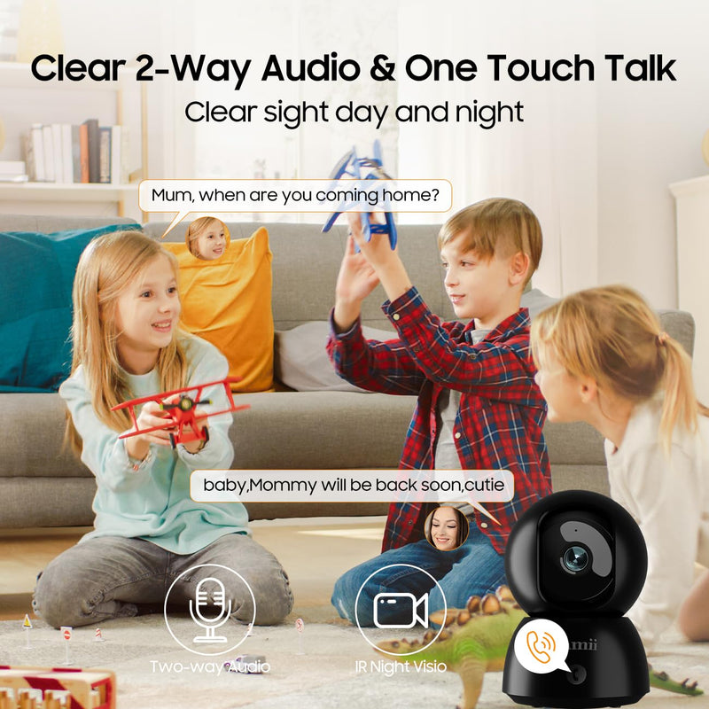 Indoor Camera, 2K Pet Cameras for Home Security Dual Band WiFi(2.4/5G), Security Camera with Phone App, 24/7 SD Card Storage, 2-Way Audio, Dog and Baby Monitor with Motion Detection, Black 2Pack