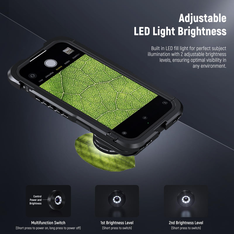NEEWER 45X Phone Microscope Only for 17mm Thread Backplate, Rechargeable Close Up Zoom Lens w 50mAh Battery, LED Light, Type C Cable Compatible with iPhone Samsung Cage with 17mm Lens Adapter, LS-32