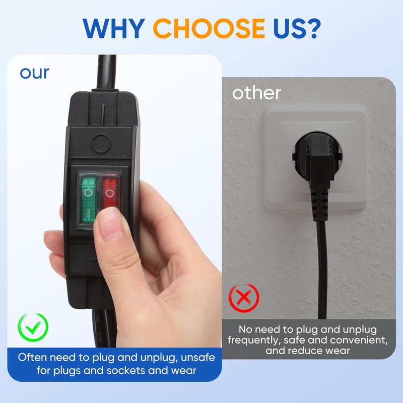 2-Way Extension Cord Splitter with On/Off Switch, Heavy Duty 3-Prong Extension Cord with Switch, Y-Splitter,14AWG 15A/125V & 18AWG 10A/125V, Switched Splitter Extension Cord 1 to 2 Outlet(6FT) 6FT