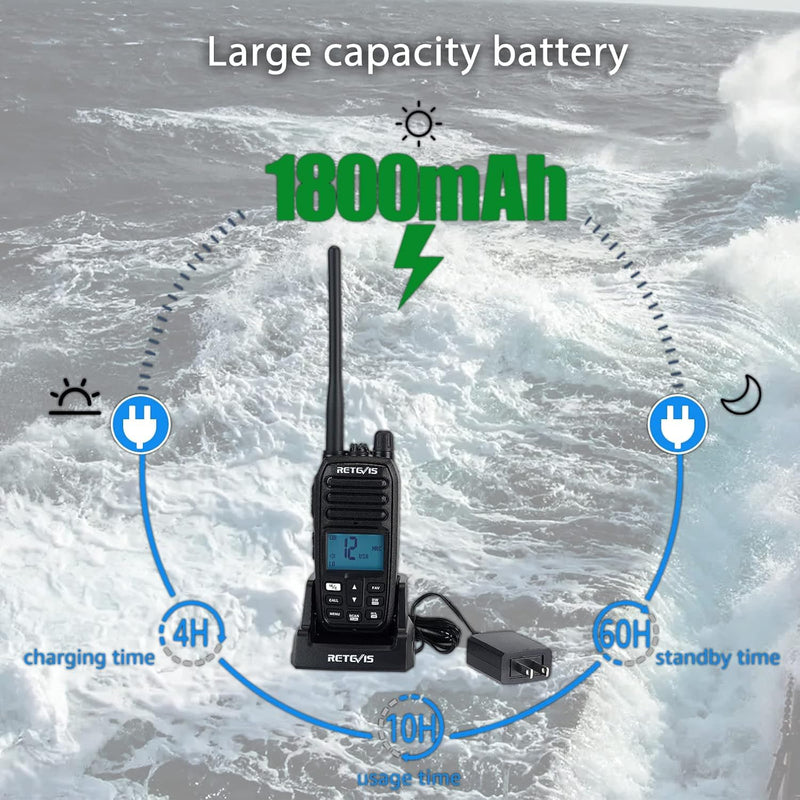 Retevis RM21 Floating Marine Radio, 1/3/5 W, IP67 VHF Radio Marine, Submersible, 1-Press AI Noise Reduction, 1800mAh, 88 Global Channels, NOAA, Boat Radio for Fishing Angler Sailling (1 Pack)