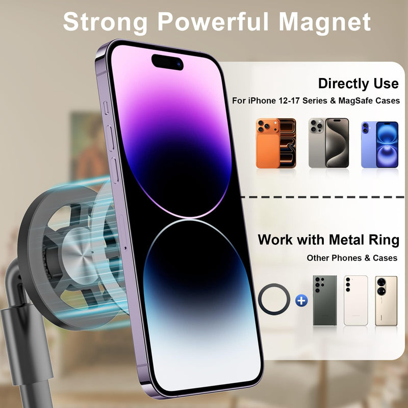 Magnetic Neck Phone Holder for Reading in Bed, One-Hand Operation Comfortable Lazy Cell Phone Mount for iPhone, Around Neck for Video Recording Watch Movies Black