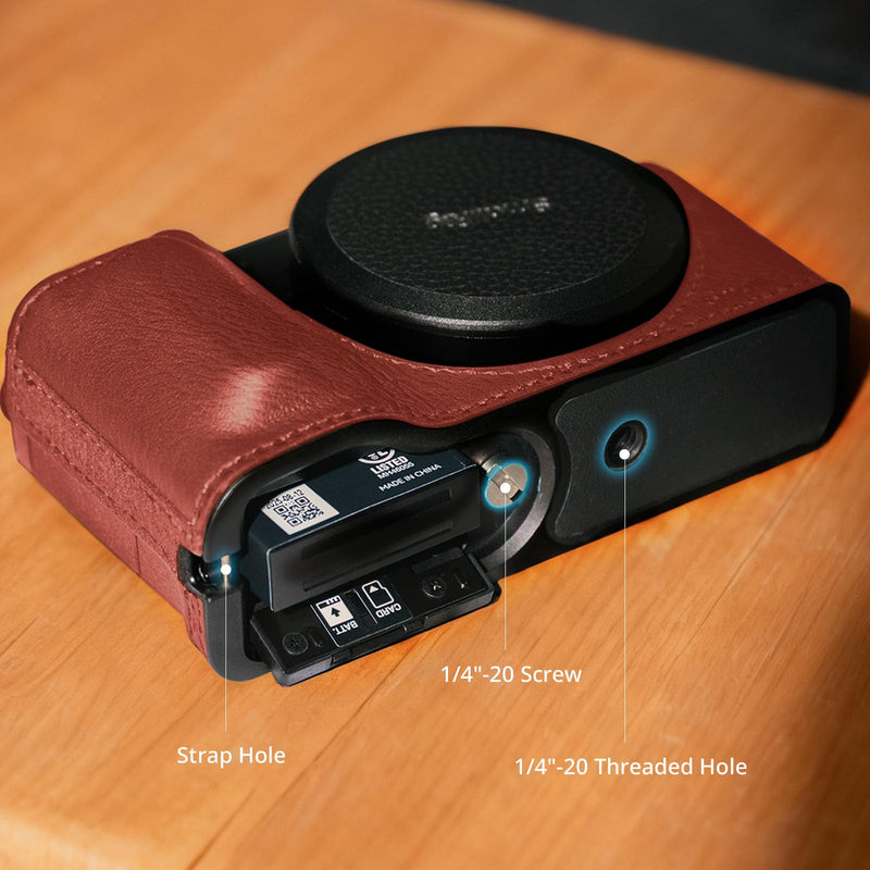 SMALLRIG GR IV/GR III Series Genuine Leather Case Kit, Camera Case for RICOH GR IV/GR IV HDF/GR IV Monochrome/GR III/GR IIIx, Vintage Half-Body Shell, Wrist Strap Red