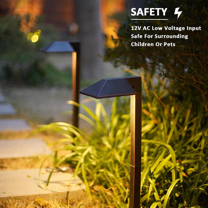 GOODSMANN Low Voltage Pathway Light Outdoor Metal Landscape Lighting 12V AC 0.7W LED Hardwired Path Light 100 Lumen Warm White Oil Rubbed Bronze Finish Walkway Light with Connector and Spike Stake Oil Rubbed Bronze 1PK