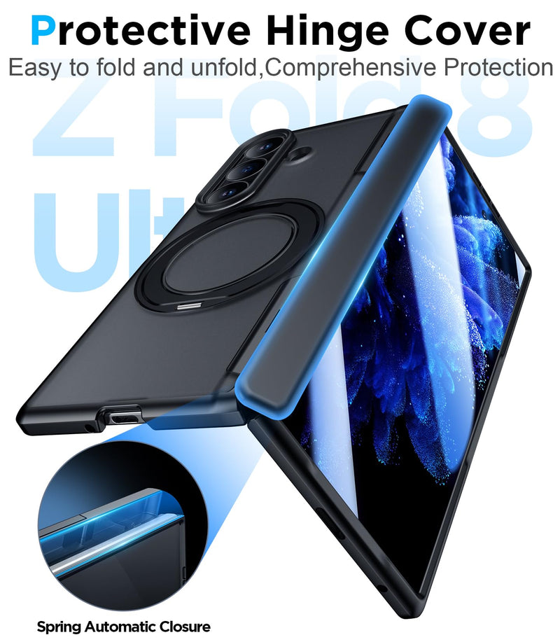 for Samsung Galaxy Z Fold 8 Ultra Case,[360°Rotatable Magnetic O-Ring Stand & HD Screen Protector][Compatible with MagSafe] Translucent Matte Shockproof Phone Case for Z Fold 8 Ultra,Black Black for Samsung Galaxy Z Fold 8 Ultra