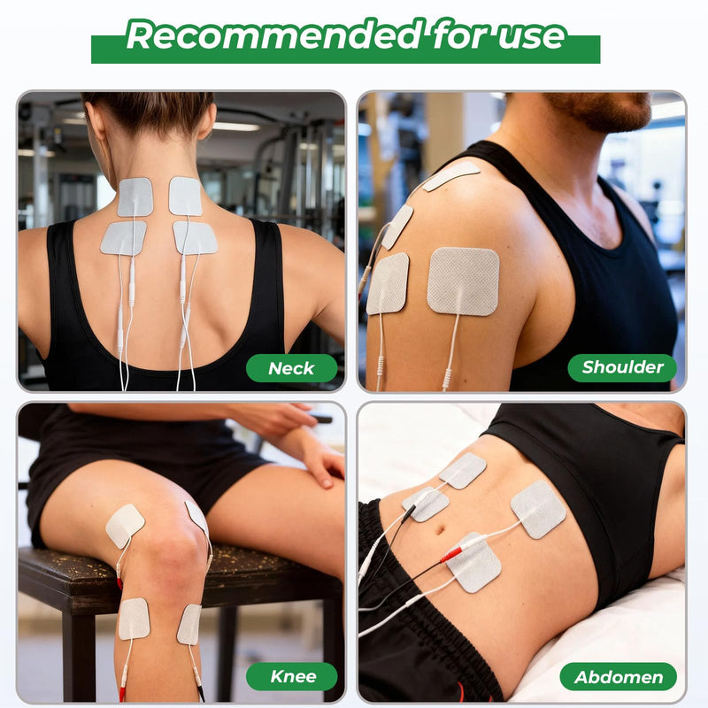 40PCS 2"x2" TENS Unit Electrode Pads, Universal 2mm Pin, Reusable, Latex-Free, High Conductivity for Muscle Pain Relief, EMS Stimulators, Self-Adhesive, Non-Irritating