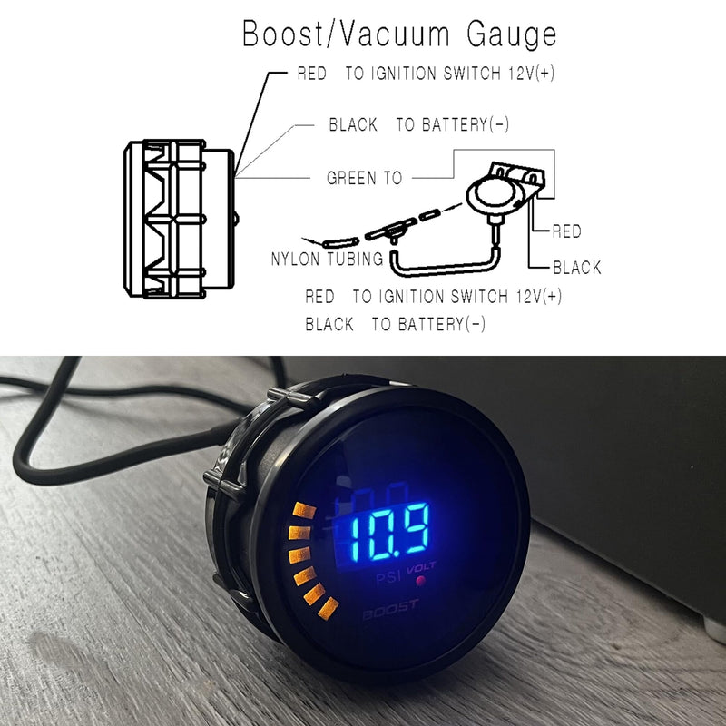 52mm 2" Digital Boost Gauge PSI Pressure Turbo Meter Black with Boost Sensor gauge AS