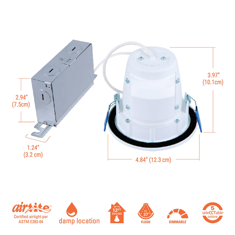 HALO RLS 4 in Adjustable Canless Recessed LED Downlight for Sloped Ceilings with Selectable Color Temperature 2700K-5000K, Dimmable, 900 Lumens, IC-Rated RLS4099FS1EWHDMR 4 inch