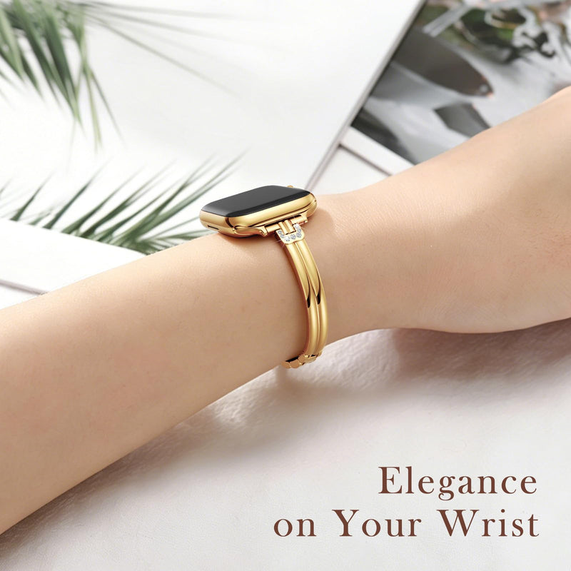 AIRSPO Slim Band Compatible for Apple Watch Bands for Women 38mm 40mm 41mm 42mm,Thin Metal Strap Dressy Jewelry Bracelet with Bling Diamond for iWatch Bands Series 11 10 9 8 7 6 5 4 3 SE 2 1 (Gold) Gold 38mm/40mm/41mm/42mm(Series 10 11)