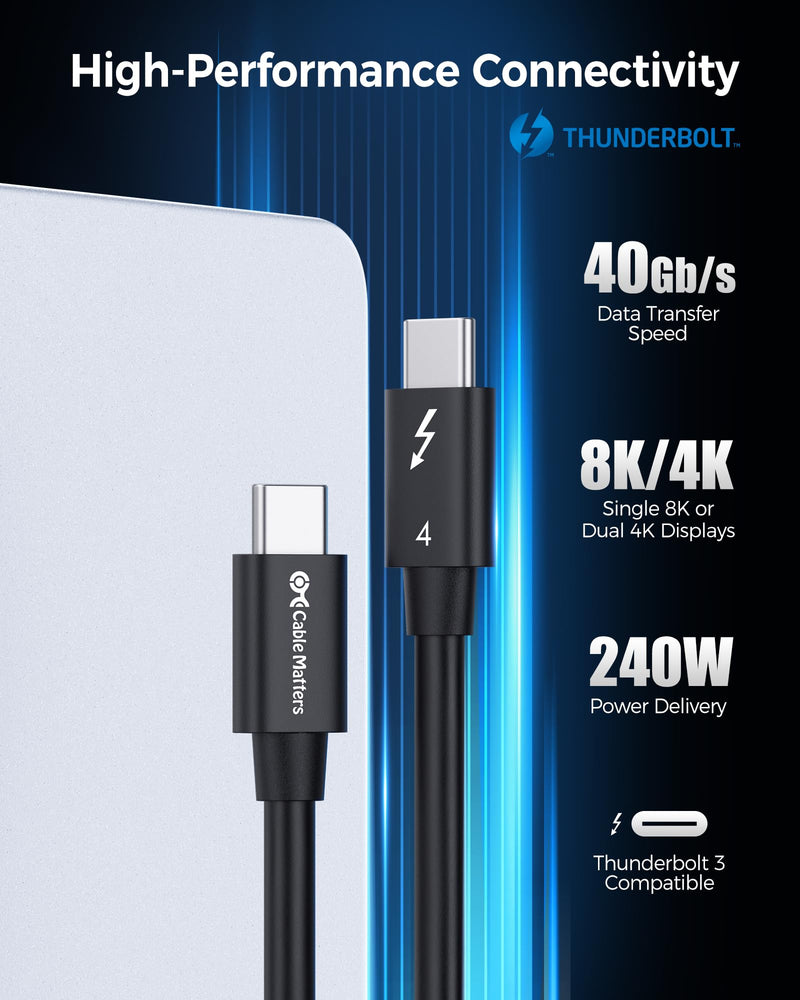 Cable Matters [Intel Certified] 40Gbps Thunderbolt 4 Cable 3.3ft with 8K Video and 240W Charging - 1m, Compatible with USB4, Thunderbolt 3 Cable and USB-C 3.3 Feet Black