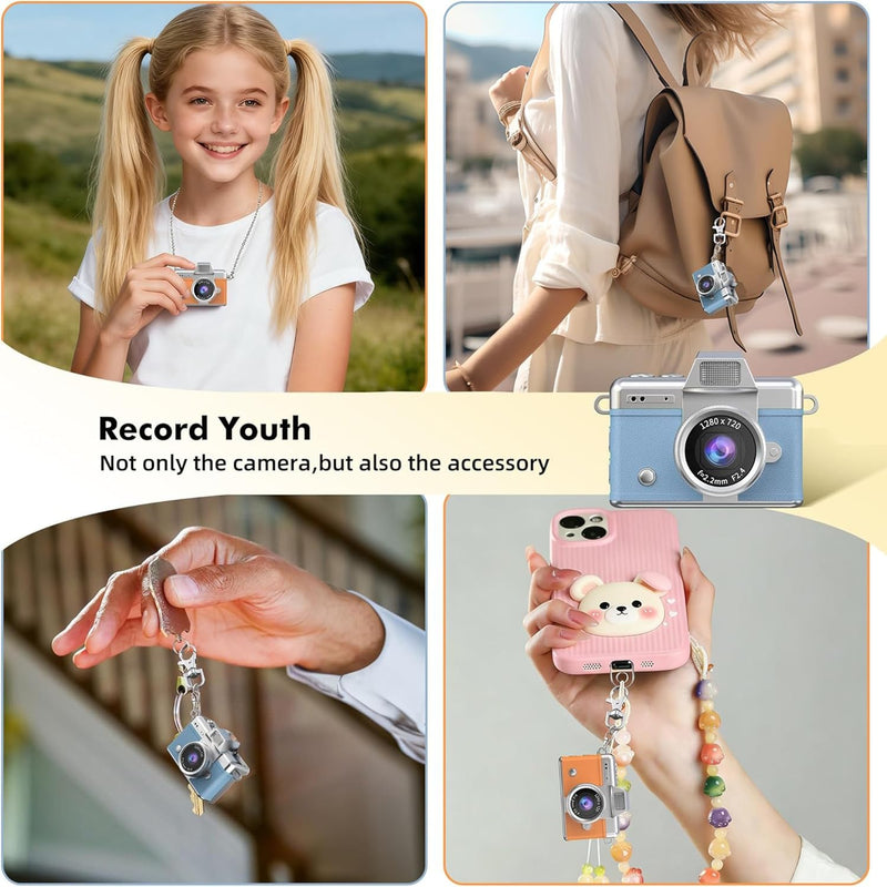 Keychain Camera with Flip Screen Series,1080P HD Multiple Shooting Recording Modes, Portable Digital Camera with 16GB SD Card for Travel, Party. Ideal Pendant Gift Black