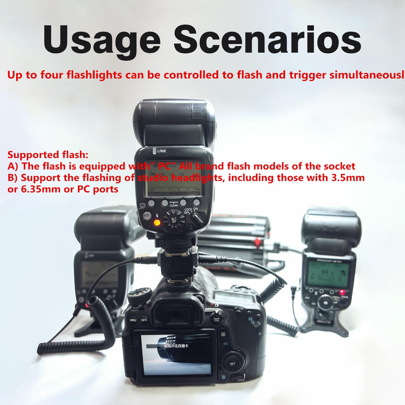 DY-T3C for Canon Camera Flash Hot Shoe Adapter Mount Top-Mounted Expansion Accessory: Multi-Flash synchronous Shooting with Cable Converter (DY-T3C 1PCS + PC Cable 1PCS) DY-T3C 1PCS + PC cable 1PCS