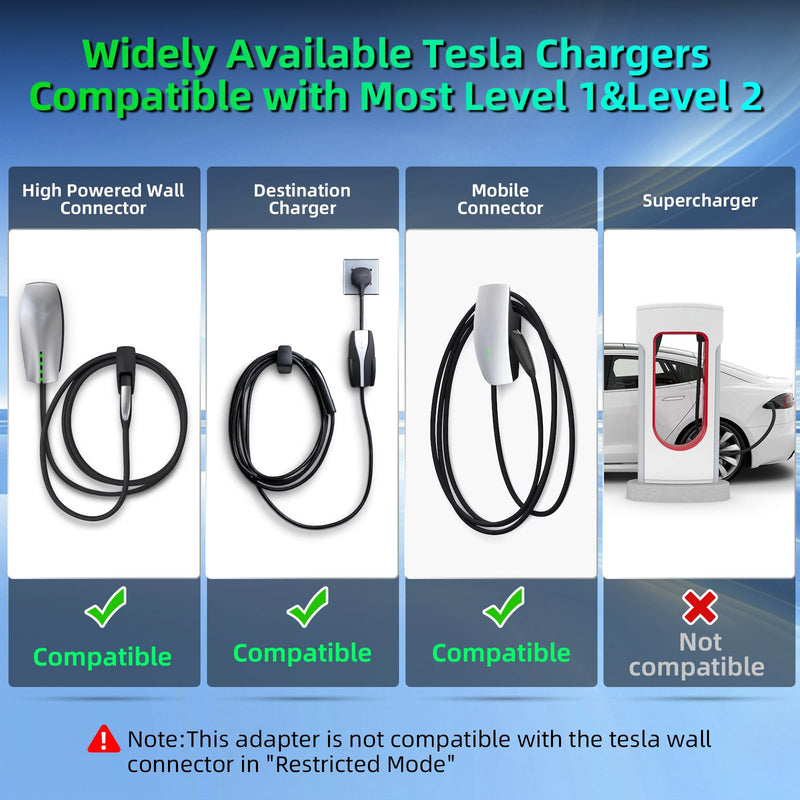 Tesla to J1772 Adapter with Fixed Lock Works, Max 80A 250V Converter Compatible with Nacs Wall Mobile Connector Target Chargers for All J1772 EVs (Black) Black