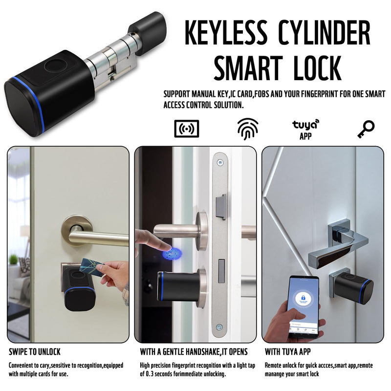 Intelligent Door Locks Fingerprint IC Card Key Cell Phone Application Household Intelligent Electronic Locks Applicable to Wooden Iron Security Door Black