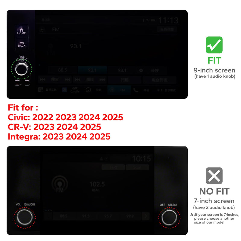 for Honda Civic 2022-2026 Accessories, CRV 2023-2026 & Acura Ingetra 2023-2025 (Fit 9" Screen/ 1 Audio Knob), 11pcs Knob Cover Kit - Hazard Light, Push Start, Audio, AC & Air Vent (Red) Red 9-inch screen
