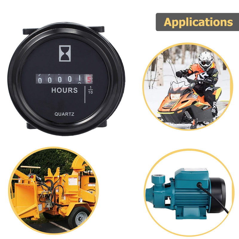 AMTOVL Quartz Hour Meter Round DC 12v 24v 36v 48V 60V 72V Hour Meter Gauge for ATV Boats Marine Motorcycles Snowmobile Lawn Tractors Tracking Engine Hours