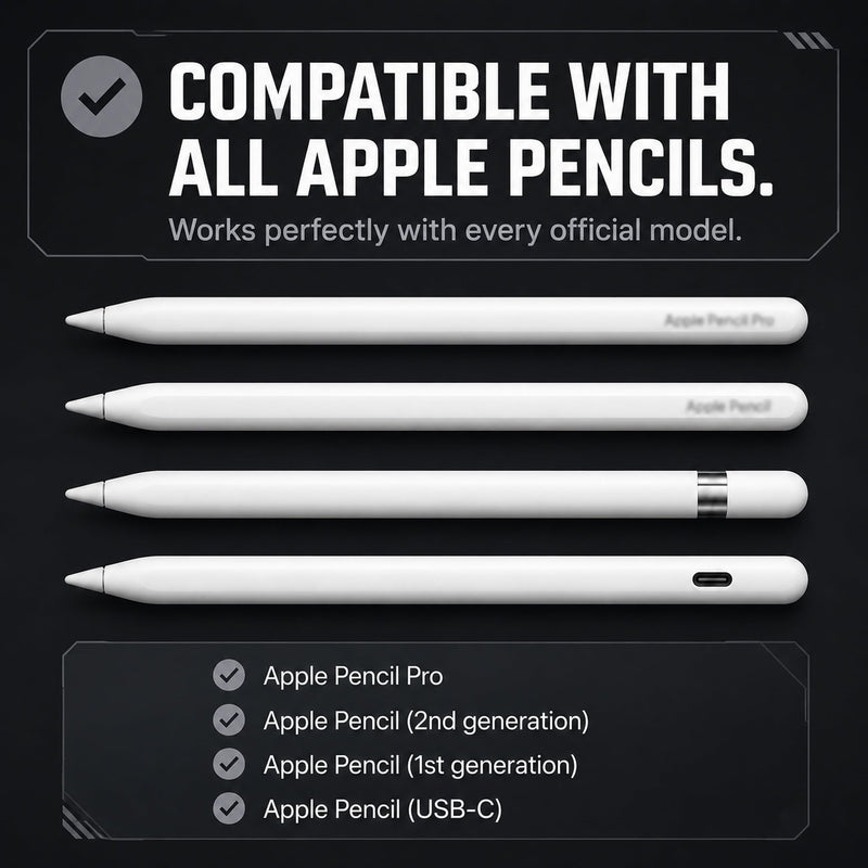 NXVX Replacement Tips for Apple Pencil, Bullet Tip, 6-Pack, Grey | Smooth-glide pointed nib for glass and screen protectors, durable metal, fits all generations, see-through storage case M11 6-Pack Bullet Tip Engineered Grey