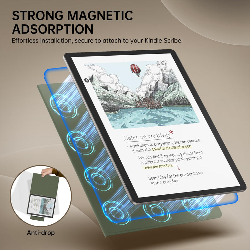 MoKo Magnetic Case for 11" Kindle Scribe& Kindle Scribe Colorsoft 2025/2026 | Slim Lightweight Folio, Multi-Angles Stand, Premium PU Leather Cover with Pen Clasp, Auto Sleep / Wake, Celadon