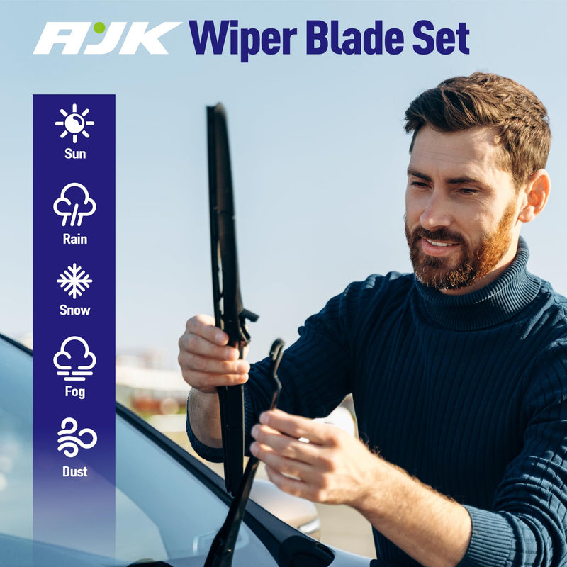 AJK Wiper Blades for Chevrolet Silverado 2019 2020 2021 2022 2023 2024, 2 Piece All Weather OEM Quality Automotive Replacement Windshield Wiper Blades for My Car 22+22