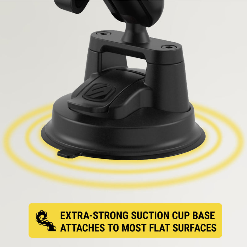 Scosche BMG1WDHD HDGrip™ Heavy Duty, Extra-Strong Suction Cup Phone Mount, Adjustable Windshield/Dashboard Cell Phone Holder with Anti-Shake Stabilizer for iPhone, Android Smartphone, Car, Truck Universal - Window / Dash Suction