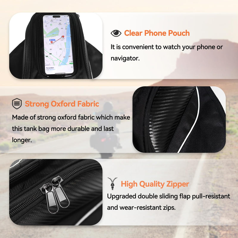 Dracarys Motorcycle Tank Bag - Oxford Saddle Black Motorbike Bag - Strong Magnetic Bag for Honda Yamaha Suzuki Kawasaki Harley 4Liter