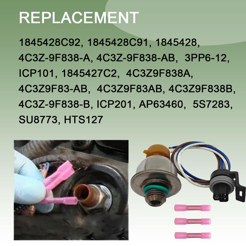 Fuel Injection Pressure Sensor ICP Sensor with Pigtail Kit Compatible with 04-10 6.0L Ford Powerstroke Diesel E-350 E-450 Excursion F-250 F-350 F-450 F-550 F-750 Replace 1845428C92 4C3Z9F838A