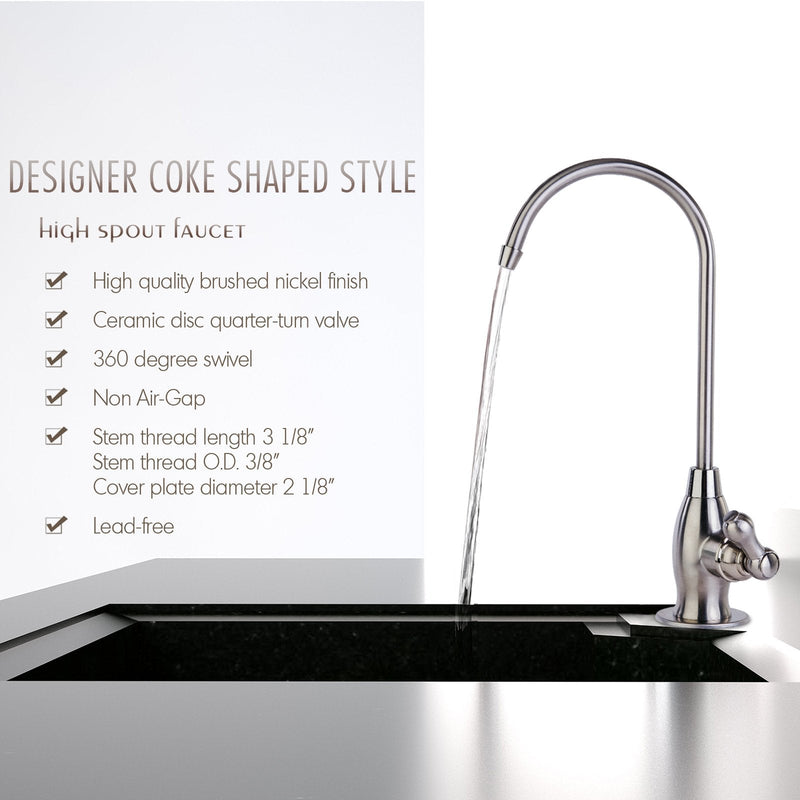 iSpring GK1-BN Reverse Osmosis Drinking Water Faucet, High Spout RO Faucet for Under Sink Water Filtration Systems, Brushed Nickel