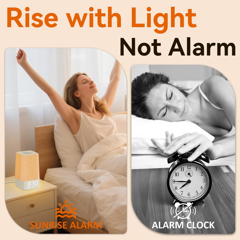 White Noise Sound Machine: Sunrise Alarm Clock for Gentle Wake Up - 30 Soothing Sounds, Adjustable Volume & Night Light, Timer - Easy to Sleep, Relax, Focus White 3.74*3.74*7.08 Inch