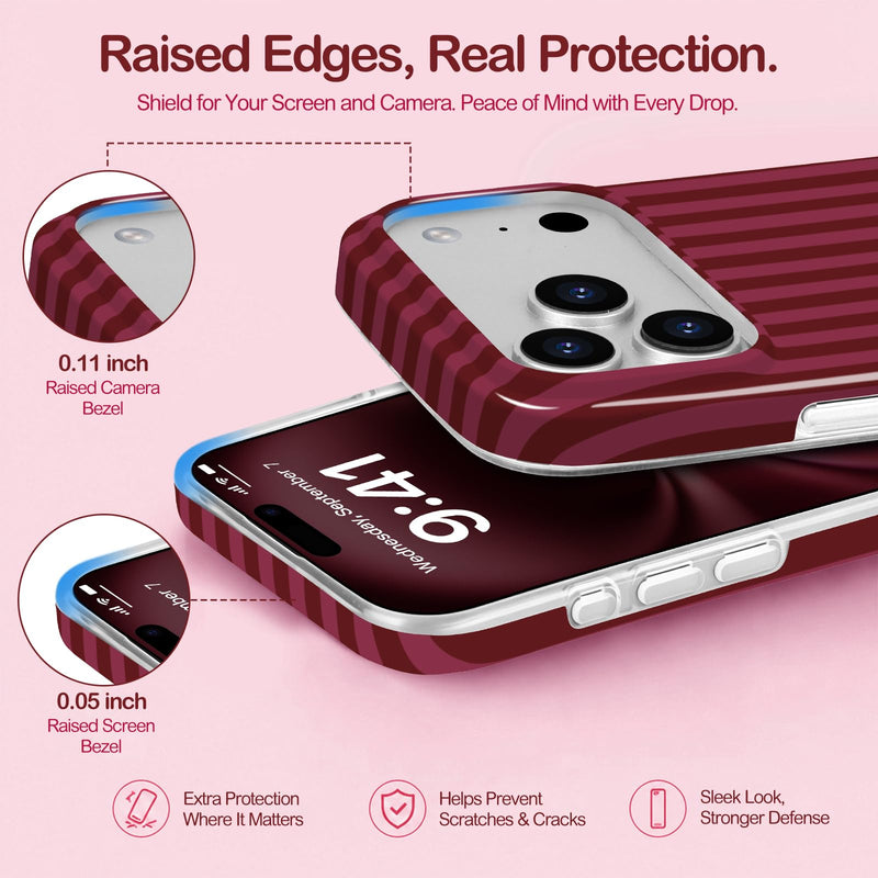 Aurorastar for iPhone 17 Pro Cute Burgundy Striped Soft Phone Case | Soft TPU Thin Slim Shockproof Protective Aesthetic Kawaii Summer Simple Cases for Women Girls, Burgundy Stripes