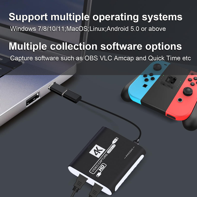 USB 3.0 Video Capture Card,1080P HDMI Recorder Game Capture Card for Windows/Mac OS,Compatible with Switch/PS5/PS4/Xbox/PC/Camera for OBS,Twitch,TikTok,YouTube Live Streaming and Recording White