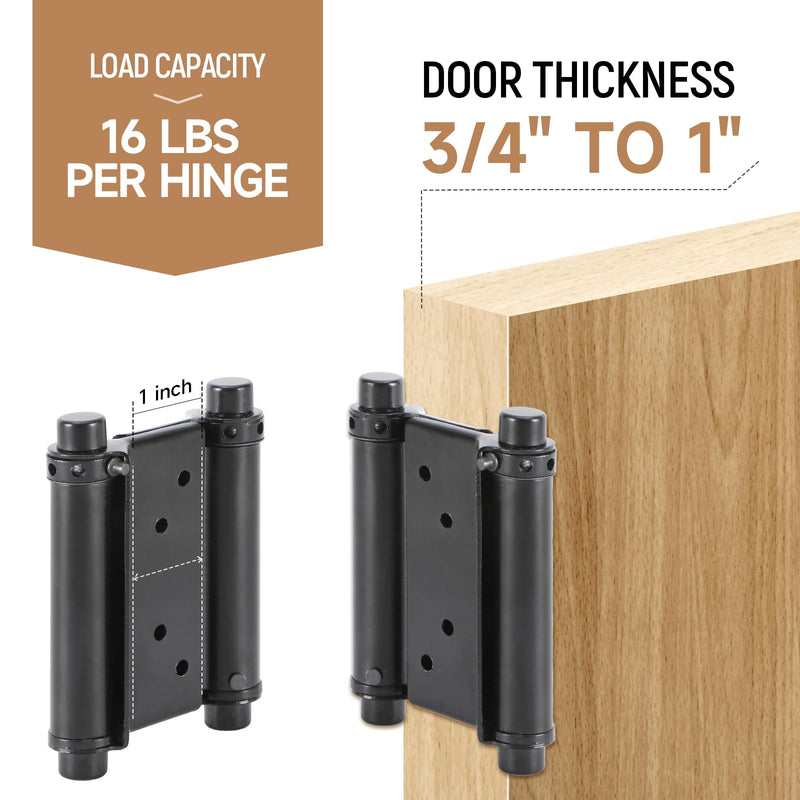 HBL' 4 Pack Swing Door Hinges, 3 Inch Double Action Spring Hinges for Saloon Door, Cafe, Bar, Swinging Doors, Self-Closing Two-Way Door Hinges, Adjustable Tension, Black Stainless Steel.