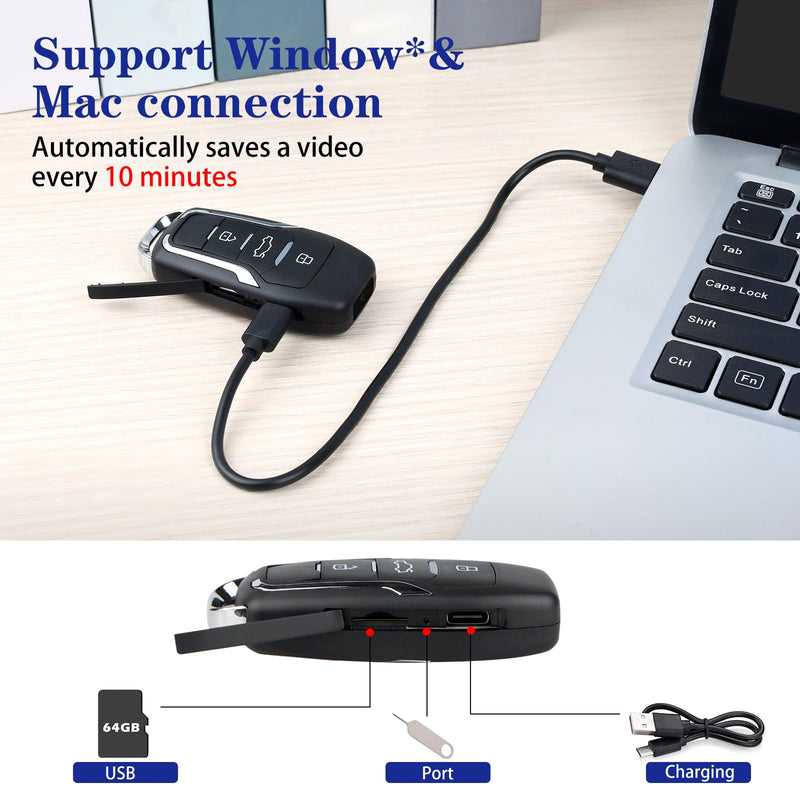 64GB Hidden Camera Car Key - with Motion Detection, 300 Mins Battery, for Indoor Outdoor Nanny Cam Surveillance