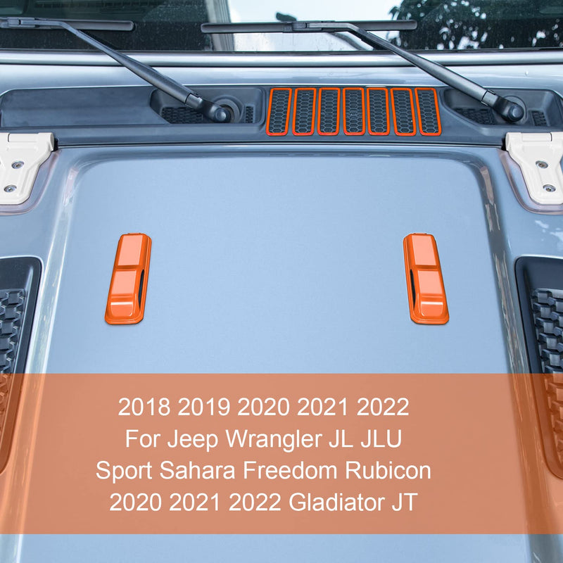 Bonbo Hood Vents & Engine Hood Hinge & Side AC Vent Outlet Trim Exterior Accessories fit for Jeep Wrangler JL JLU Sports Sahara Freedom Rubicon Unlimited Gladiator JT 2018-2023 11PCS (Orange) Orange