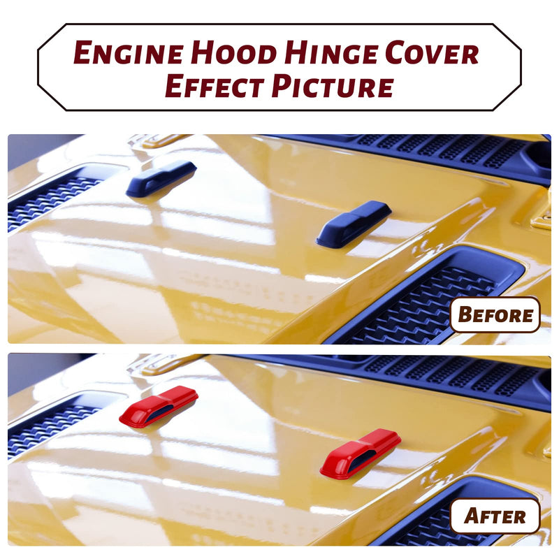 Hood Latch Lock Catch Brackets Cover and Engine Hood Hinge Cover Set, for 2018-2021 Wrangler JL JLU & 2020-2021 Gladiator JT Exterior Accessories Decoration Stickers 4PCS (Red） Red