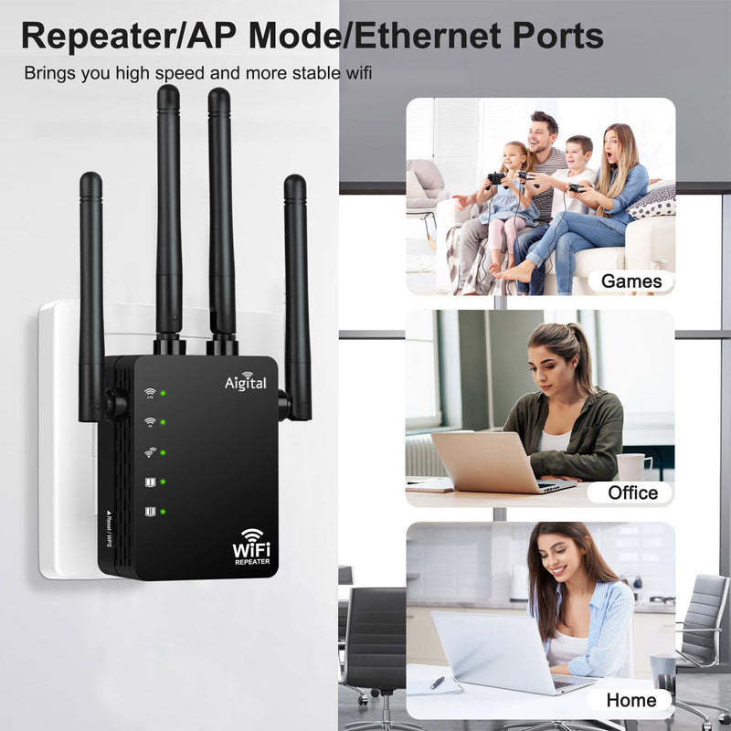 1.2Gbps WiFi Extender Signal Booster, Long Range AC1200 WiFi Booster Dual Band 5GHz /2.4GHz WiFi Repeater Support Onemesh, WPS Setup, 2 Ethernet Ports,Covers Up to 2800 Sq.ft and 45+ Devices