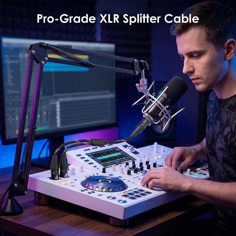 XLR Splitter, XLR Y Splitter Cable 1ft Male to 2 Female 3Packs | Balanced Microphone Cable Y Cable Nylon Braided