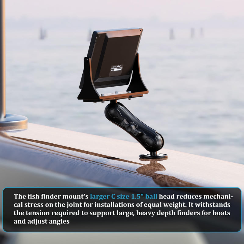 LOKTENWO Aluminum Fish Finder Mount for Boat with 1.5" Ball & 5.7" Arm | Heavy Duty Universal Marine Electronic Mount Compatible with Garmin, Lowrance, Humminbird, Raymarine