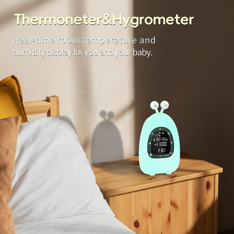 Sunrise Alarm Clock Wake Up Light, White Noise Sound Machine with 20 Soothing Sounds, 10 Night Lights, Bluetooth Speaker/Temp & Humidity/Rechargeable, Dimmable Clock Gift for Baby Kids Adults Dark Green Small