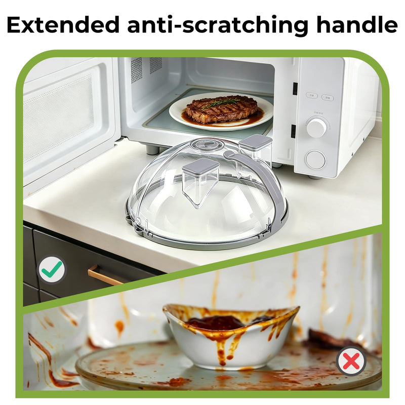 UFORU Foldable Microwave Splatter Cover with Water Steamer, 10 Inch Microwave Cover for Food,Upgraded Clear Plastic Plate Cover with Handle, Space-Saving Splatter Guard for Microwave, Dishwasher Gray 10inch