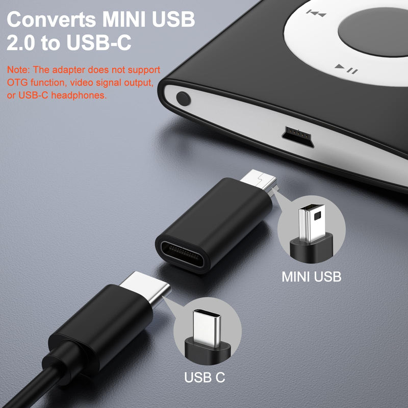 USB C to Mini USB Adapter, 4 Pack USB Type Female to Mini USB 2.0 Male Converter Connector Supports Charge & Data Sync Compatible with GPS Receiver, Digital Camera, Dash Cam, MP3 Players etc, Black
