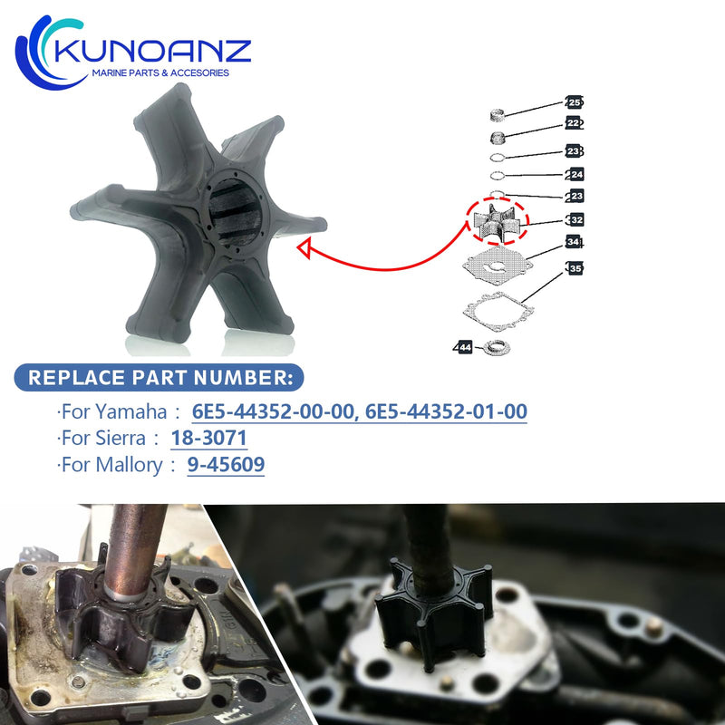 6E5-44352-01-00 6E5-44352-00-00 Water Pump Impeller For Yamaha 115 130 150 175 200 225 250 HP 2/4 Stroke Outboard Sierra 18-3071 115HP 130HP 150HP 175HP 200HP 225HP 250HP F115 F150 F200 F225 F250