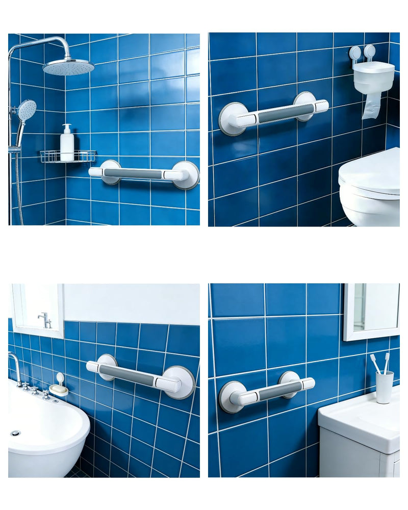Grab Bars for Bathtubs and Shower (2 Pack), 12 Inch Shower Handle with Locking Latches, Tool-Free Bathroom Safety Suction Grab Bar for Bathtub, Shower and Toilet, Non-Slip Grip for Elderly & Children