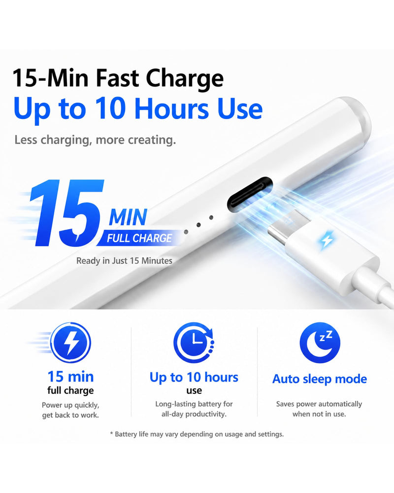 Stylus Pen for iPad with Battery Display & Dual Shortcut Buttons, Palm Rejection, Tilt Sensitivity, Magnetic Attachment, USB-C Fast Charging, Compatible with iPad Pro/Air/Mini 2018-2026 - White