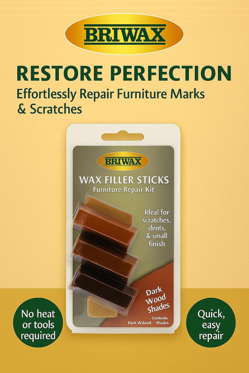 Rustins Briwax Filler Sticks Dark - Quick Wood Repair for Scratches, Cracks & Nail Holes | Assorted Shades
